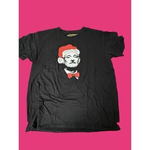 Bill Murray Portrait w/ Santa Hat Chive Tees Men's XXL Black Christmas T-Shirt